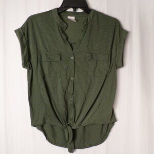No Boundaries Green Tie Front Utility Short Sleeve Womens Sz 7-9